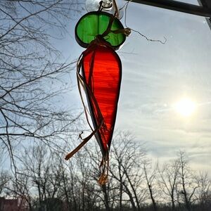 Translucent Red and Green Stained Glass Carrot Ornament Sun catcher